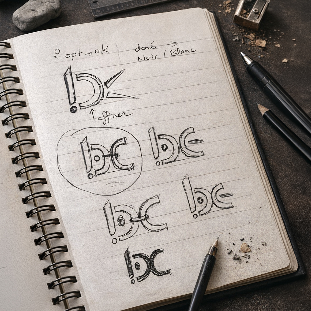 Recherches de logos sur carnet de croquis